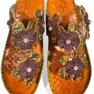 New L'Artiste by Spring Step Deandrea Floral Wedge Slide Sandals